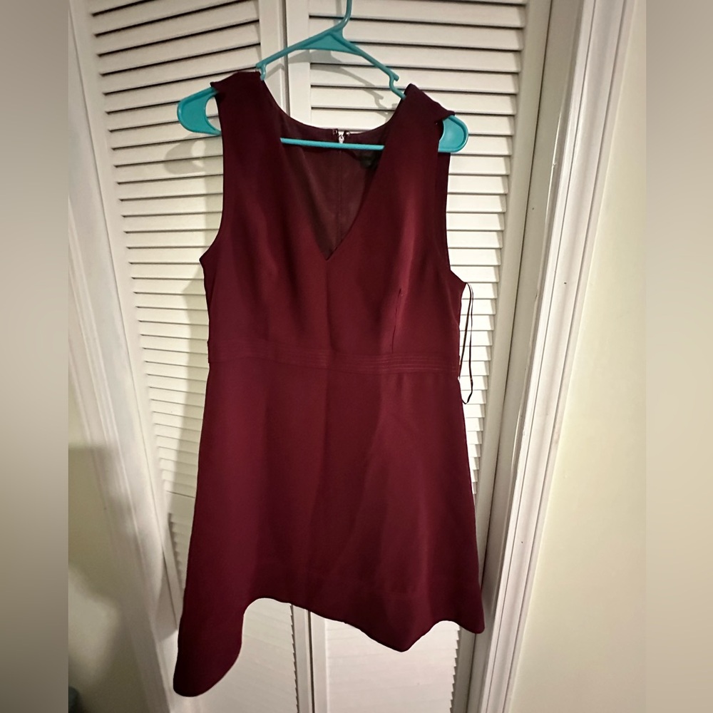 J Crew V Neck A Line Dress Size 16 Style E0068 maroon Sleeveless Back Zipper